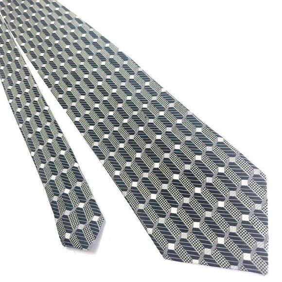 Roberto‎ Villini Gray Silk Tie Woven Geometric Micro Check - Picture 1 of 7
